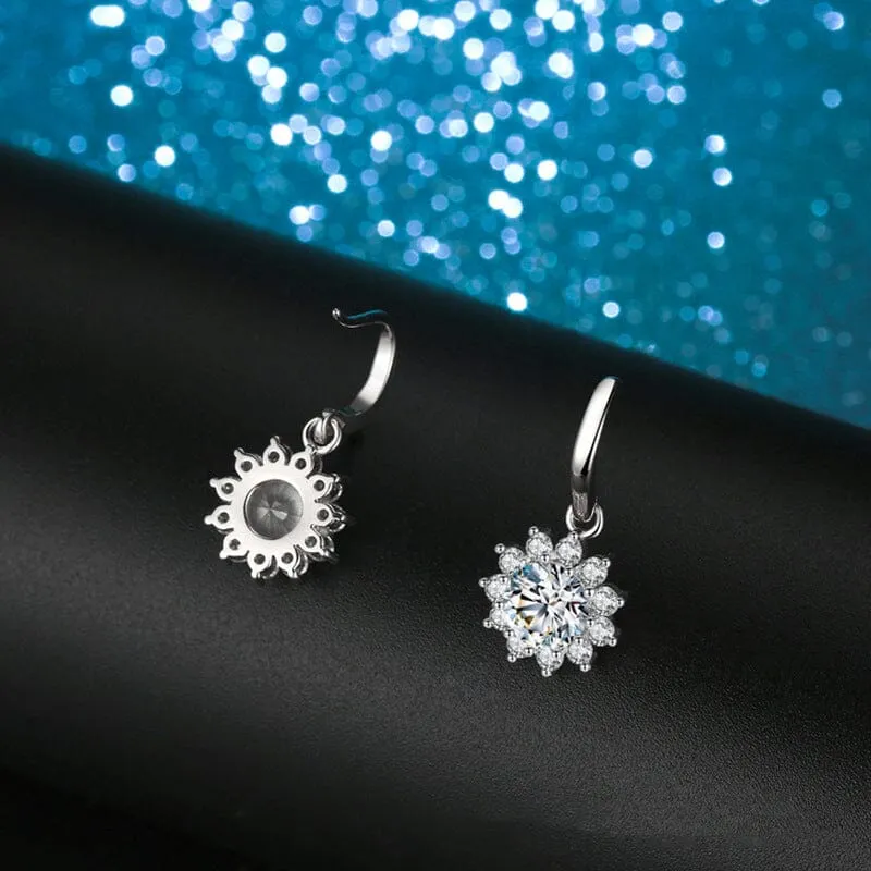 Diamond Snowflake Drop Earrings - 925 Sterling Silver