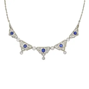 Edwardian Platinum/14kt Diamond   Natural Sapphire Necklace