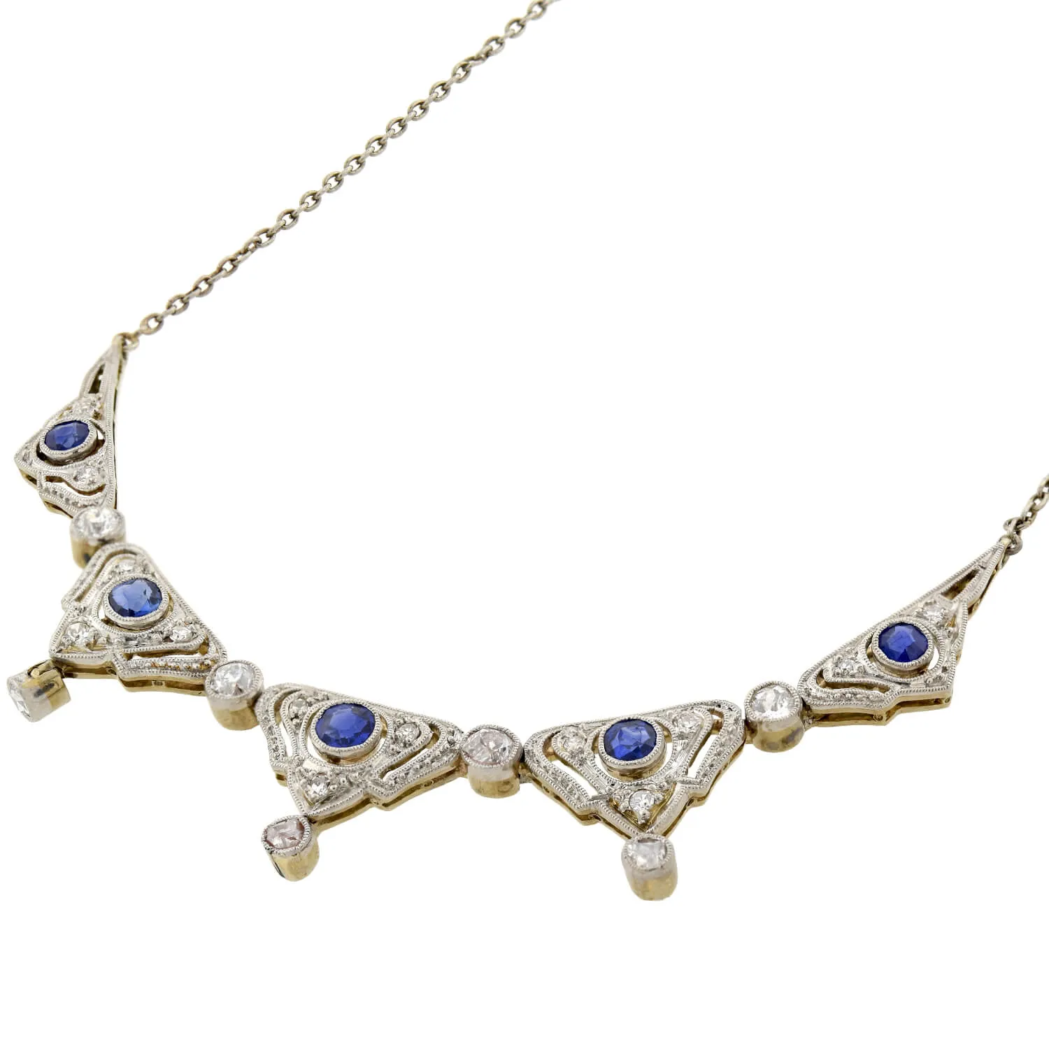 Edwardian Platinum/14kt Diamond   Natural Sapphire Necklace