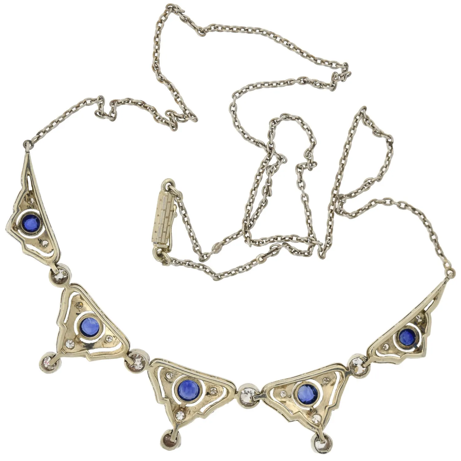 Edwardian Platinum/14kt Diamond   Natural Sapphire Necklace