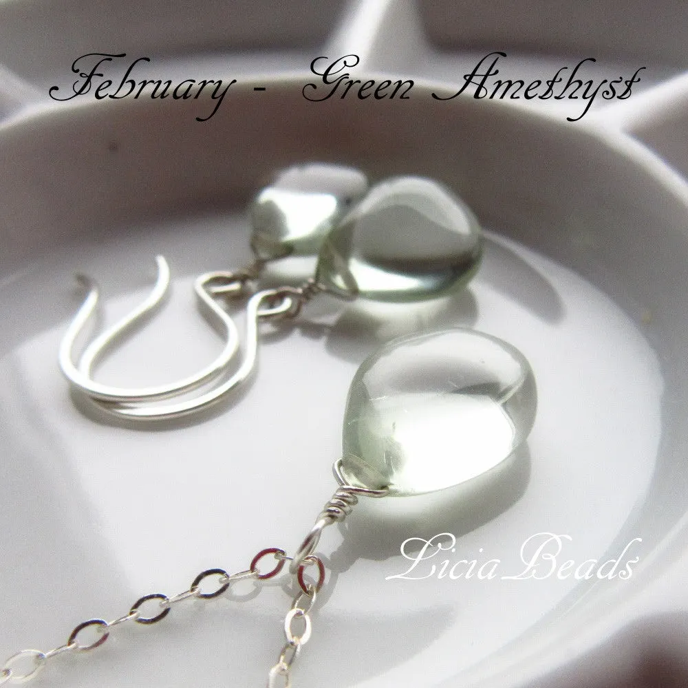 Green Amethyst - February birthstone earring and necklace set on sterling silver, limited supply