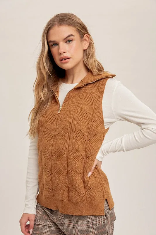 Half Zip Up Textured Knit Vest