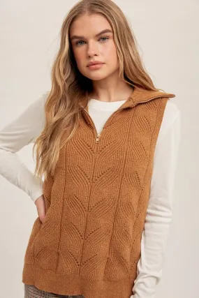 Half Zip Up Textured Knit Vest