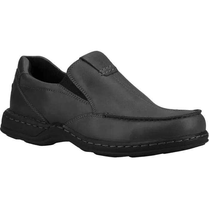 Hush Puppies Black Slip On Shoes Leather Comfort Wide Ronnie