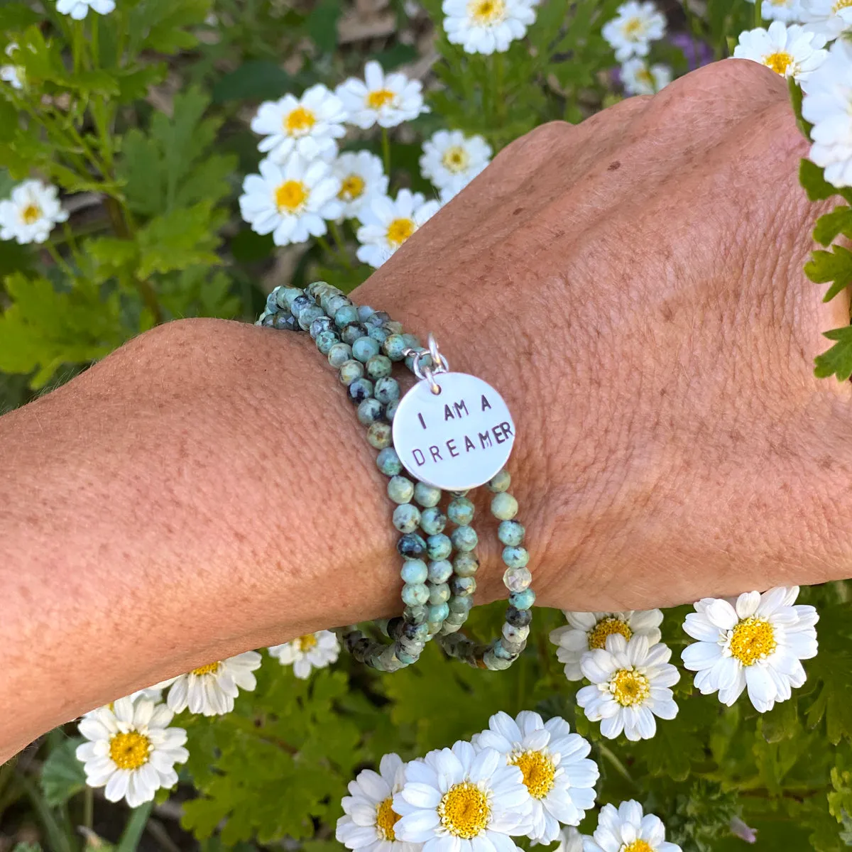 I am a Dreamer - Affirmation Bracelets Combo with African Turquoise