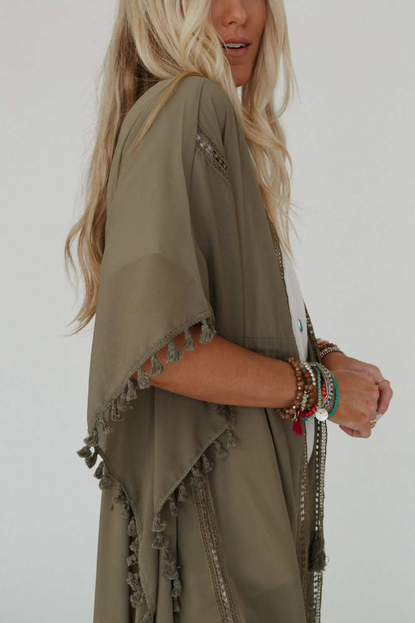 Infinite Sunrise Tassel Tie Kimono - Sage Green