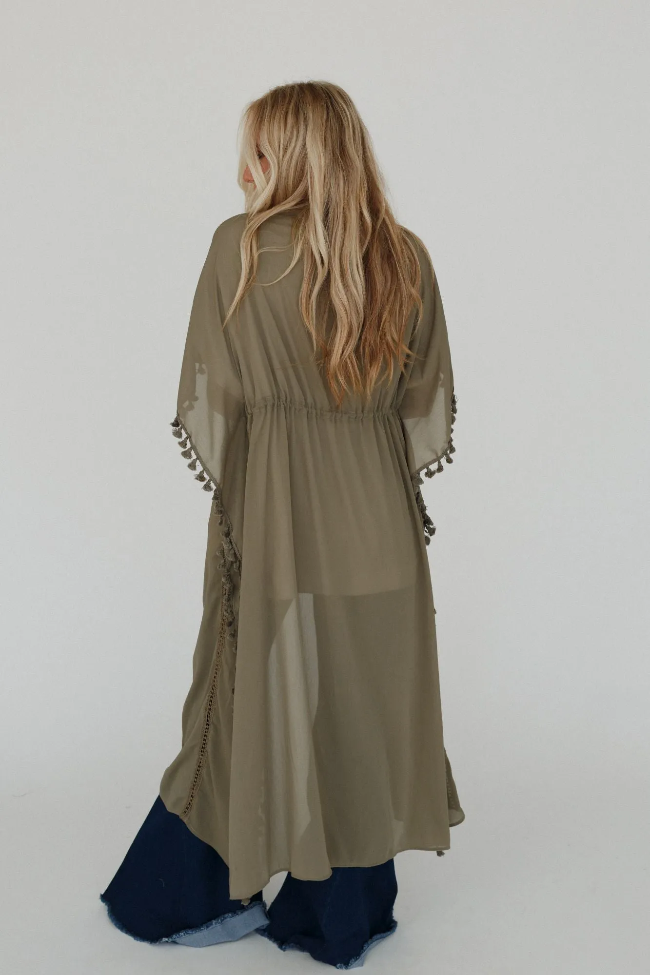 Infinite Sunrise Tassel Tie Kimono - Sage Green