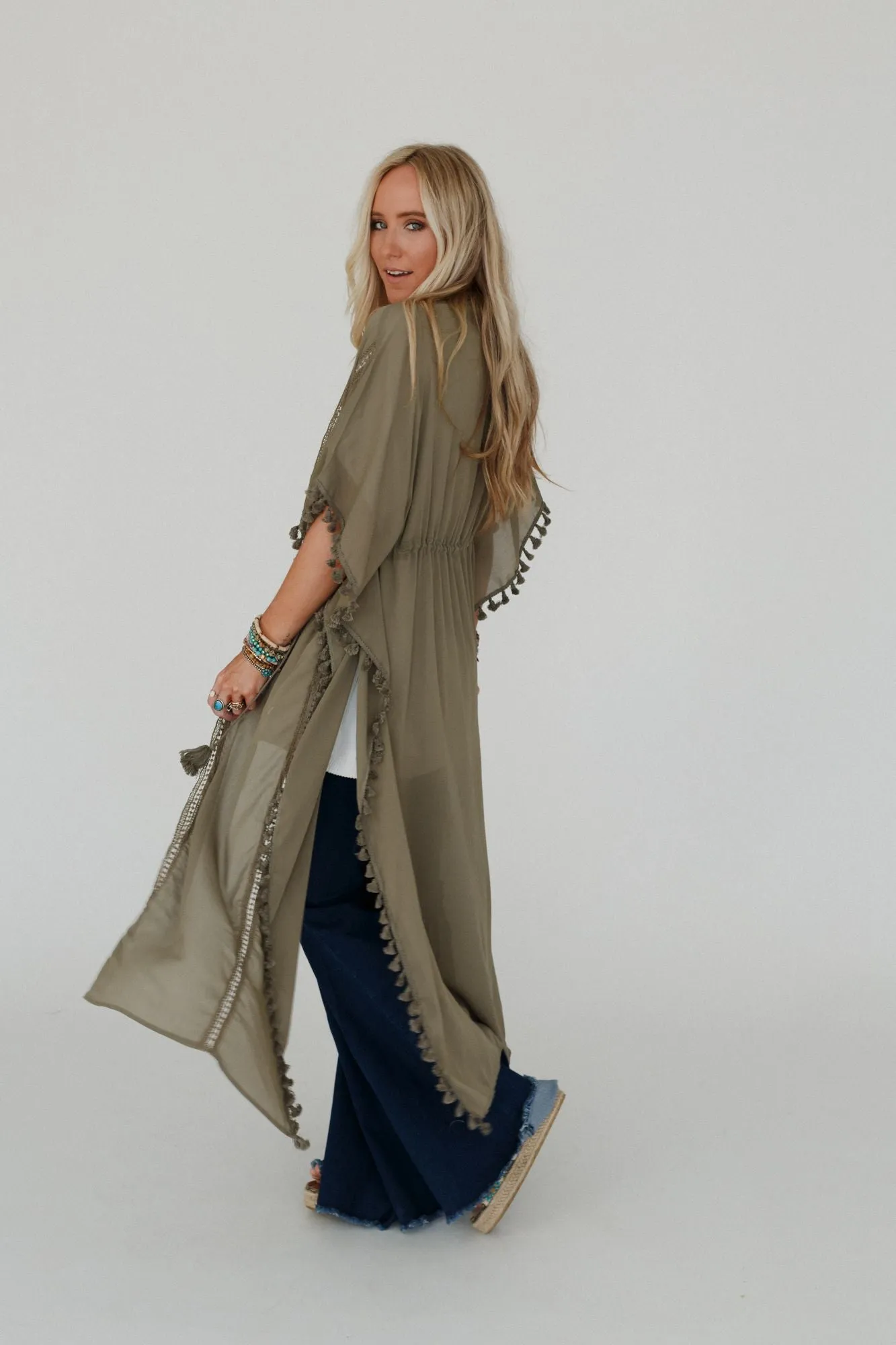 Infinite Sunrise Tassel Tie Kimono - Sage Green