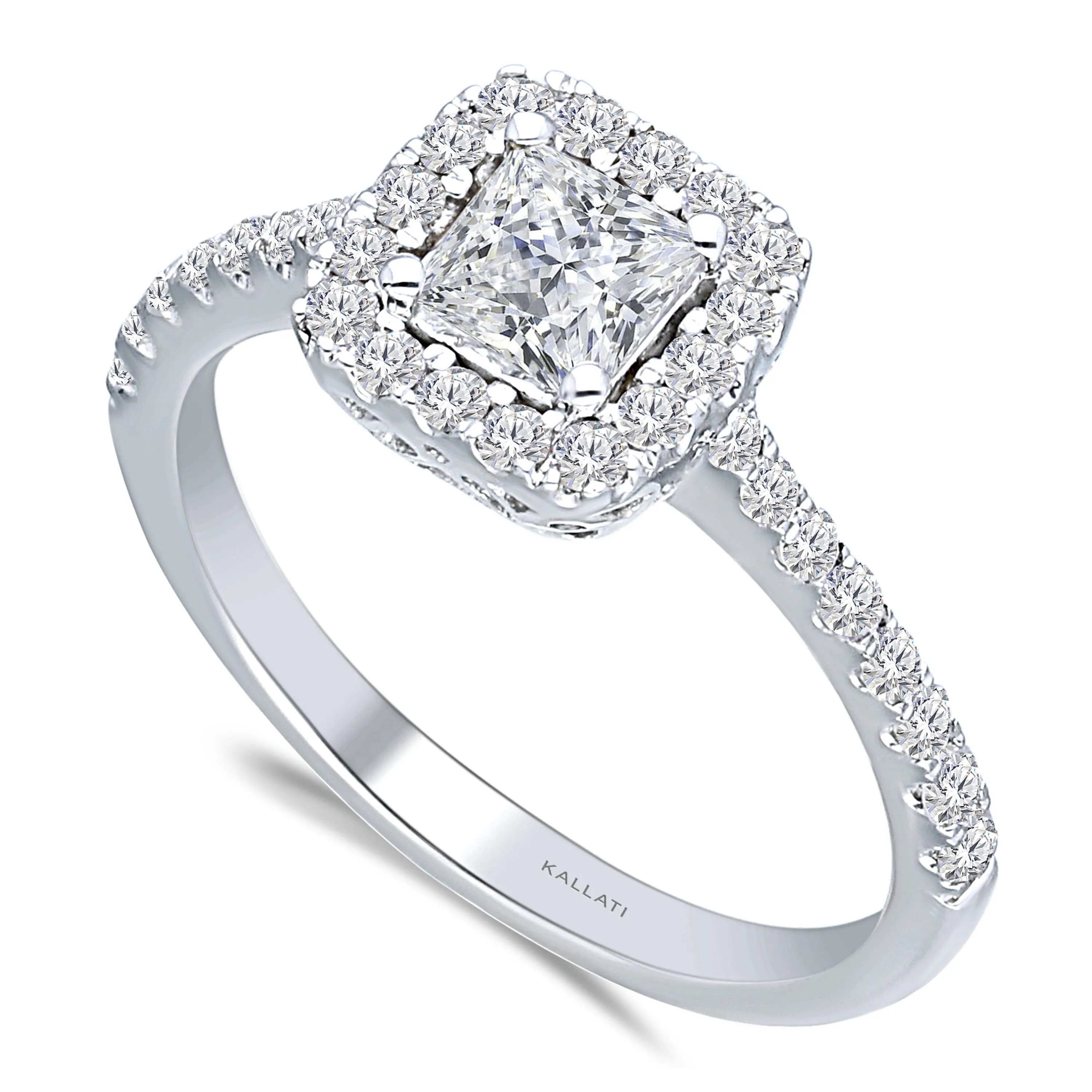 Kallati Eternal Princess Halo Diamond Engagement Ring in 14K White Gold