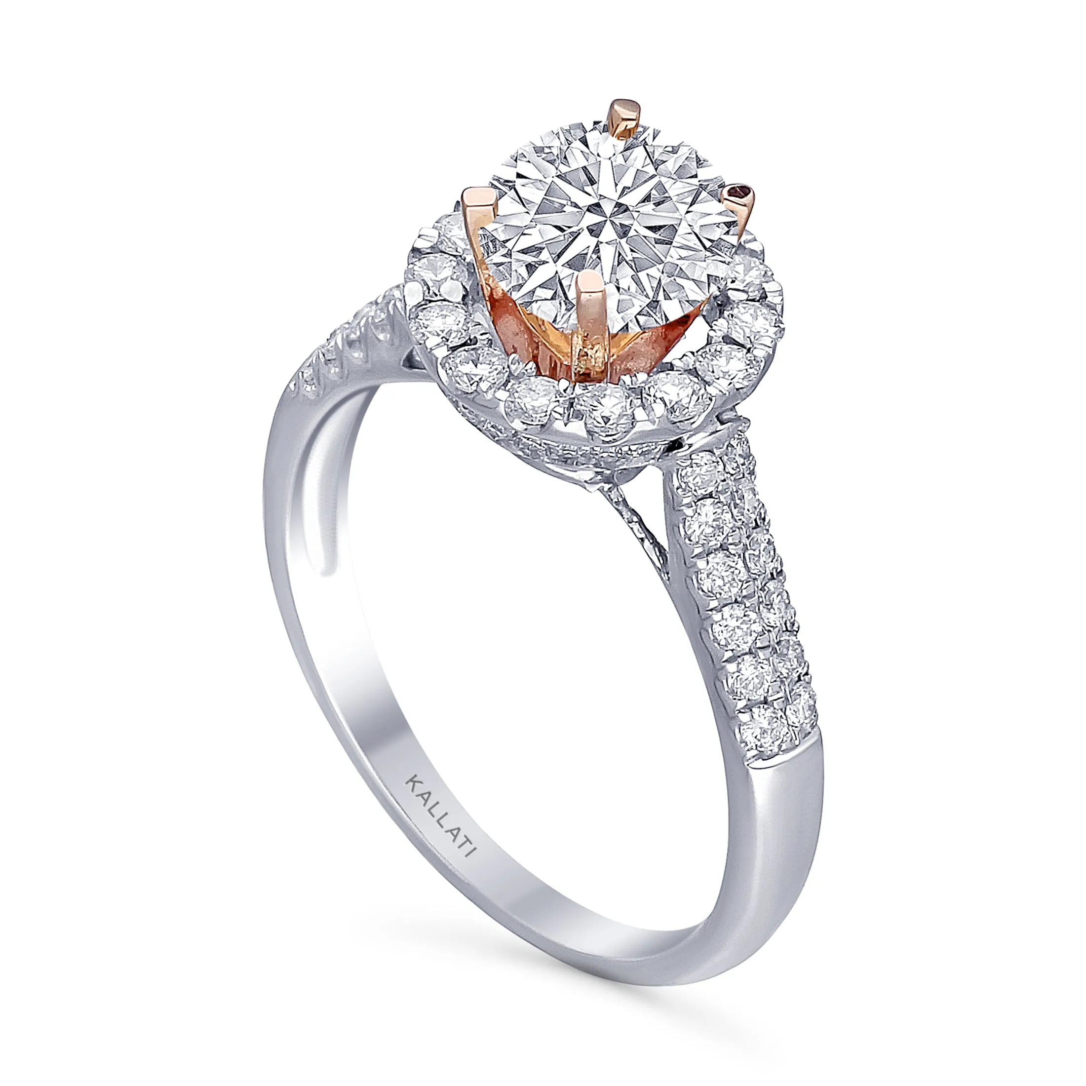 Kallati Eternal Round Halo Diamond Engagement Ring in 14K White Gold