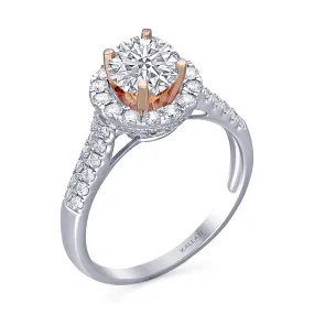 Kallati Eternal Round Halo Diamond Engagement Ring in 14K White Gold