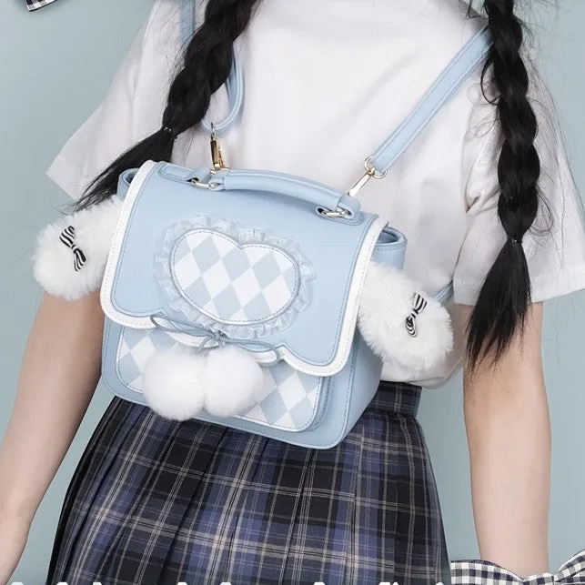 Kawaii Fluffy Bunny Ears Blue Lolita Backpack ON643