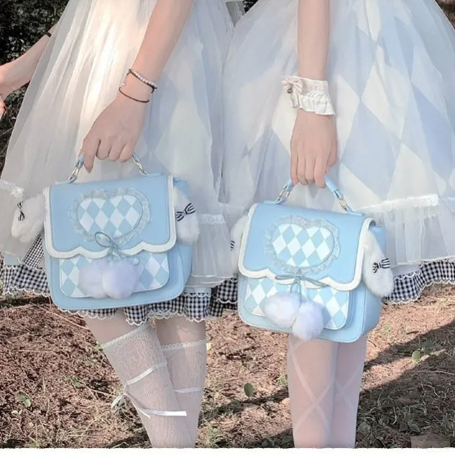 Kawaii Fluffy Bunny Ears Blue Lolita Backpack ON643