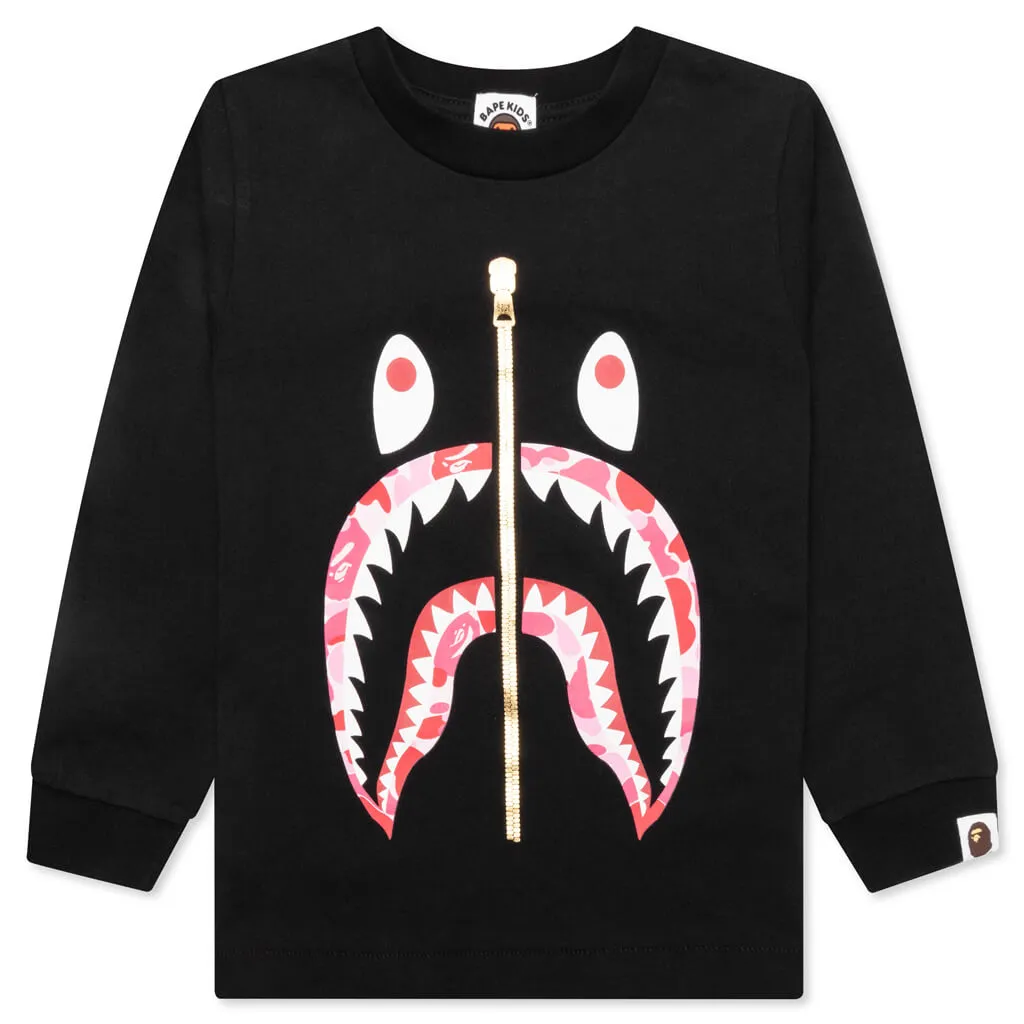 Kid's ABC Camo Shark L/S Tee - Black/Pink