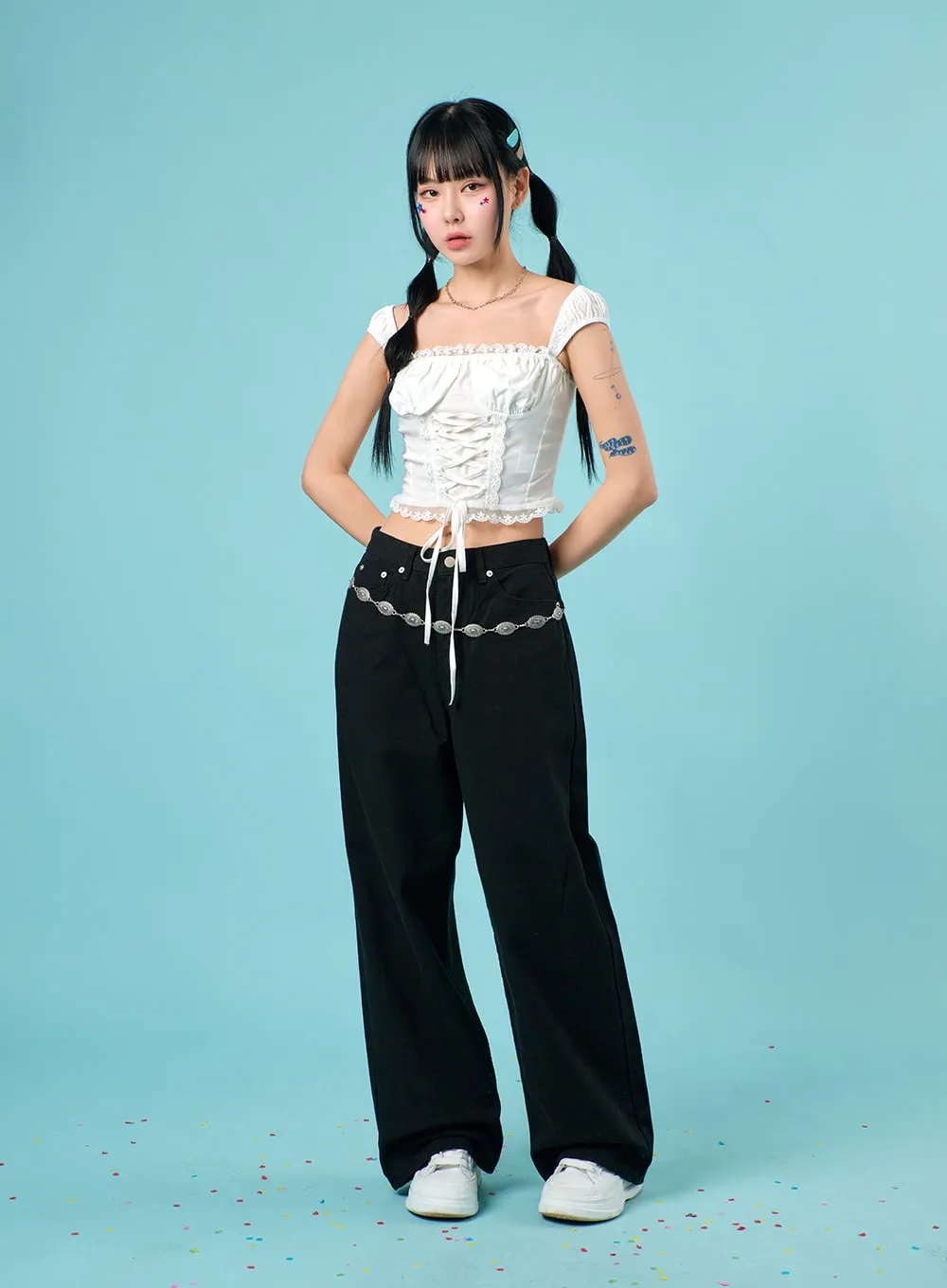 Lace-Up Corset Crop Top IJ430