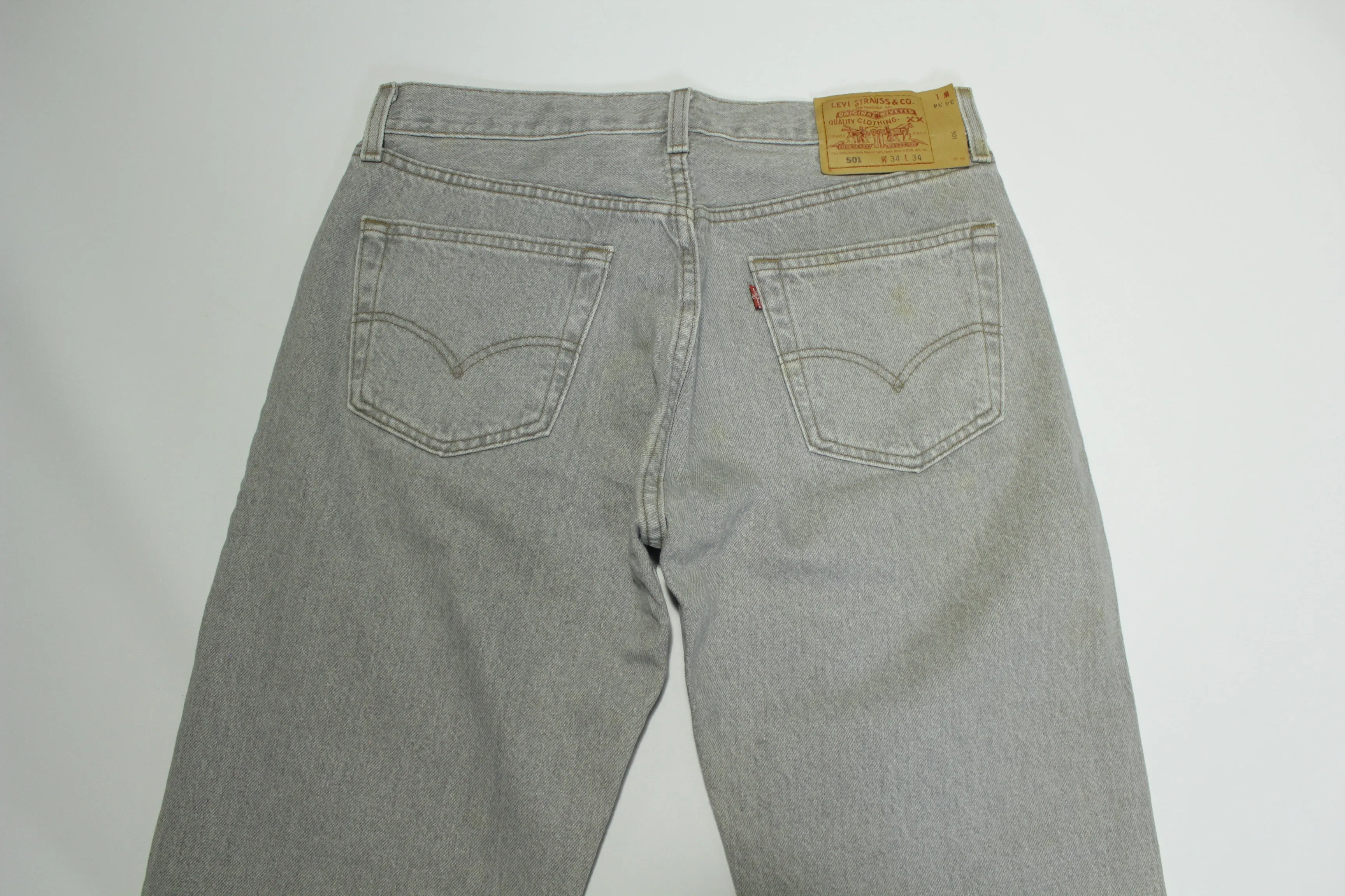 Levis 501 Button Fly Vintage 90's Denim Grunge Punk Red Tab Gray Jeans