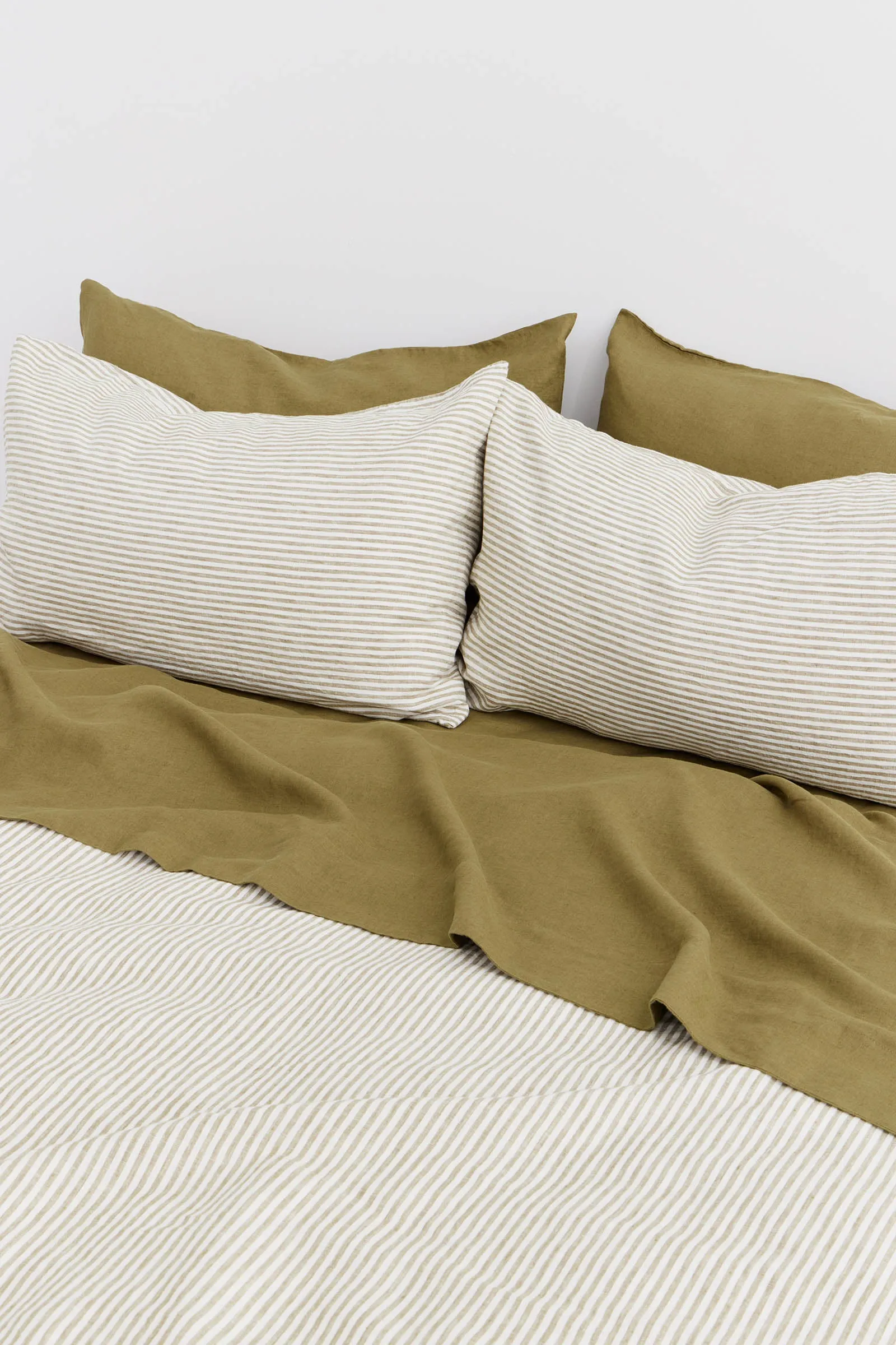 Linen Flat Sheet Olive Stripe