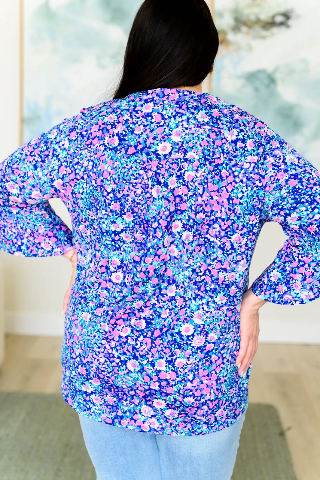 Lizzy Bell Sleeve Top in Navy and Pink Floral - 4/12