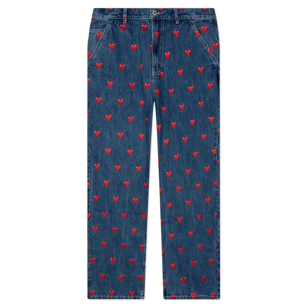 Logo Pattern Denim Pants - Washed Blue