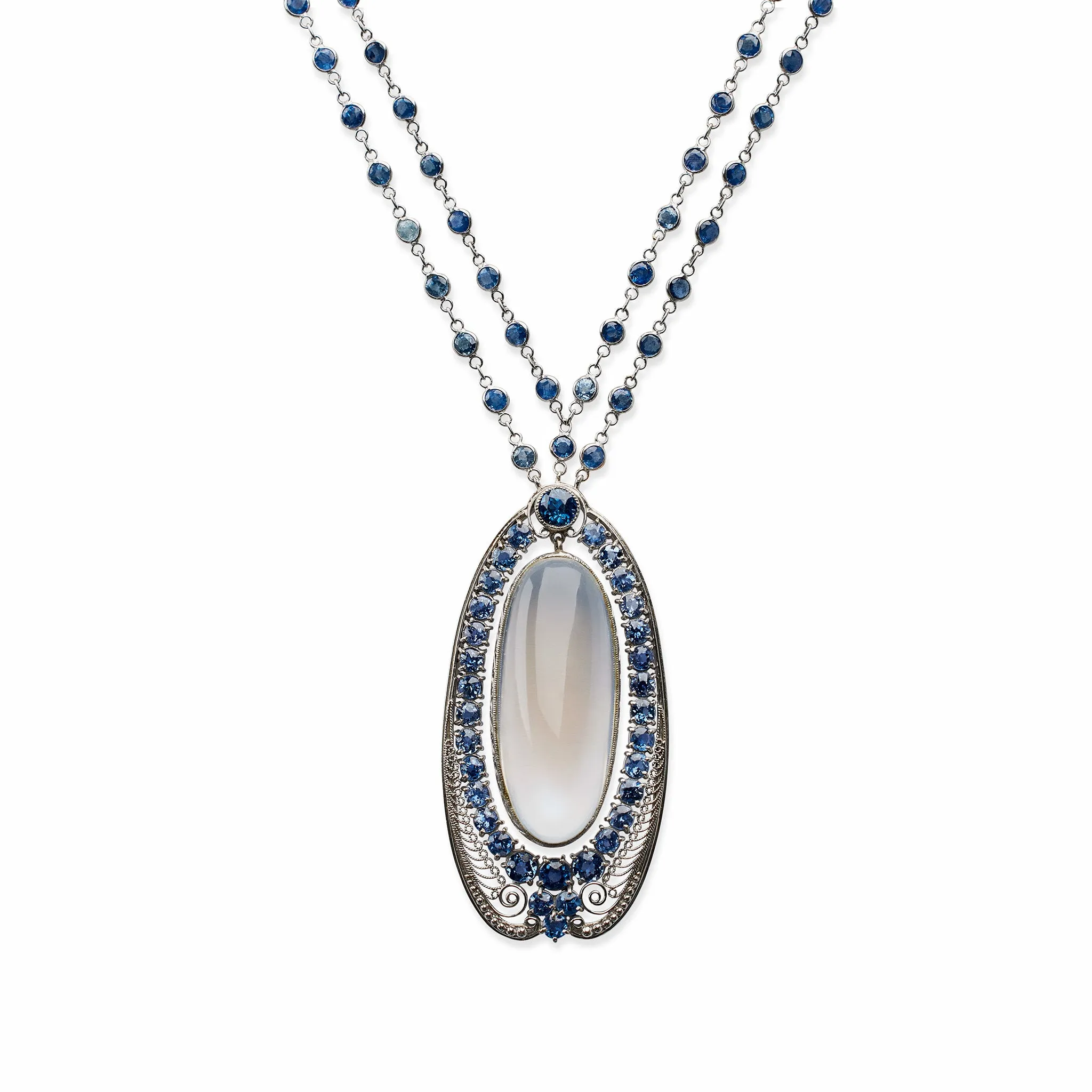 Louis  Comfort Tiffany Moonstone and Sapphire Pendant Necklace, Tiffany & Co.