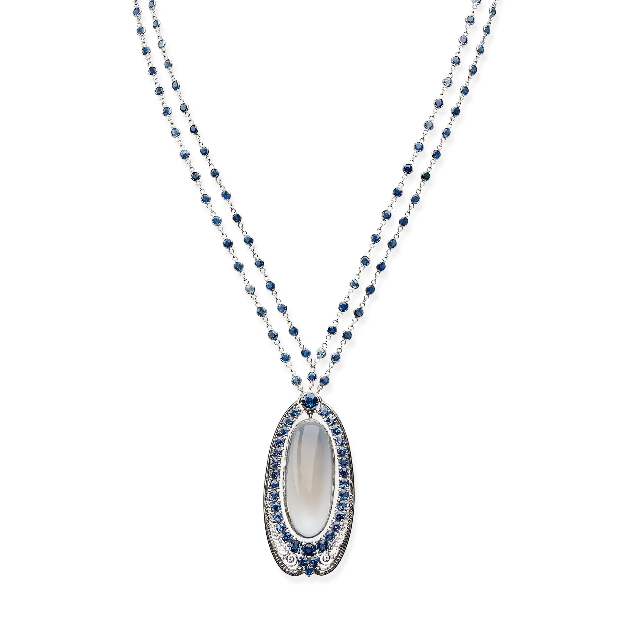 Louis  Comfort Tiffany Moonstone and Sapphire Pendant Necklace, Tiffany & Co.