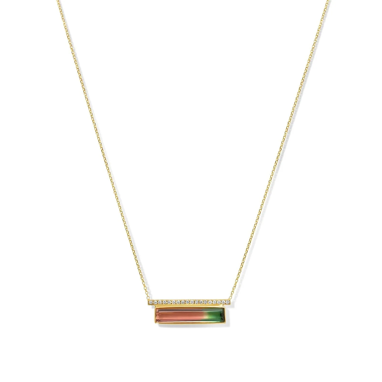 Luna- 14K Gold Tourmaline & Diamond Bar Necklace