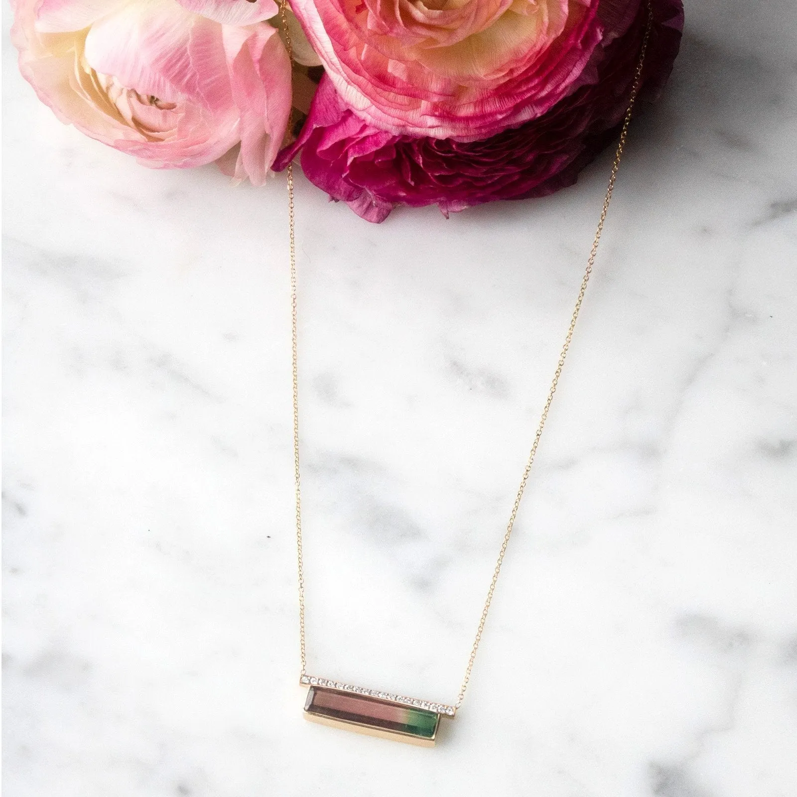 Luna- 14K Gold Tourmaline & Diamond Bar Necklace