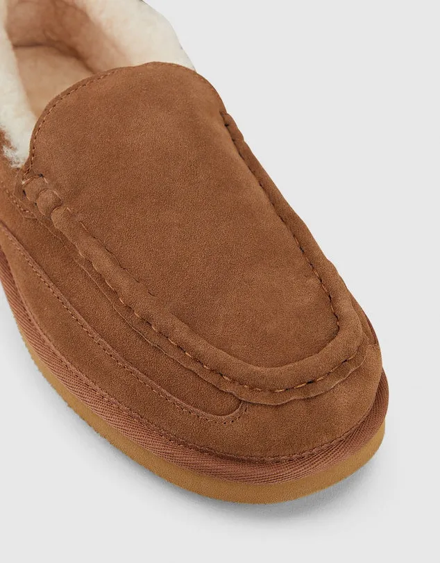 Mens Hush Puppies Leander Slippers Warm Winter Slip On Chestnut Suede Shoes