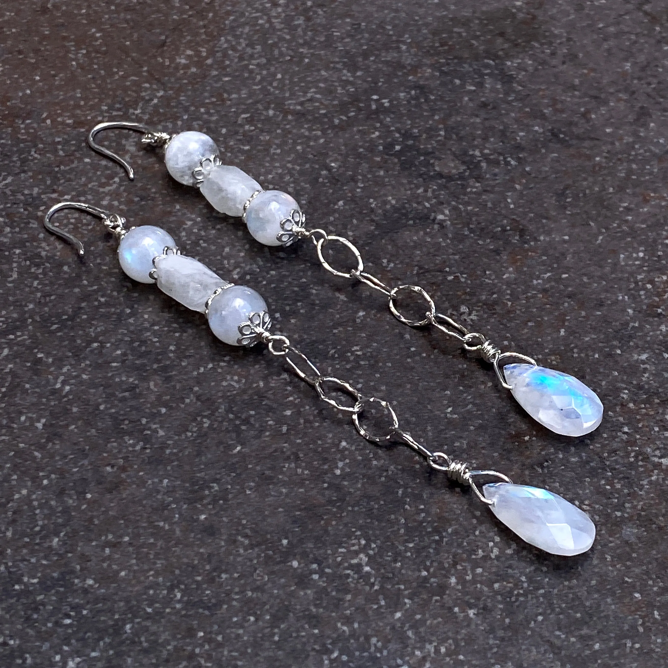 Moonstone And Sterling Silver Drop Earrings