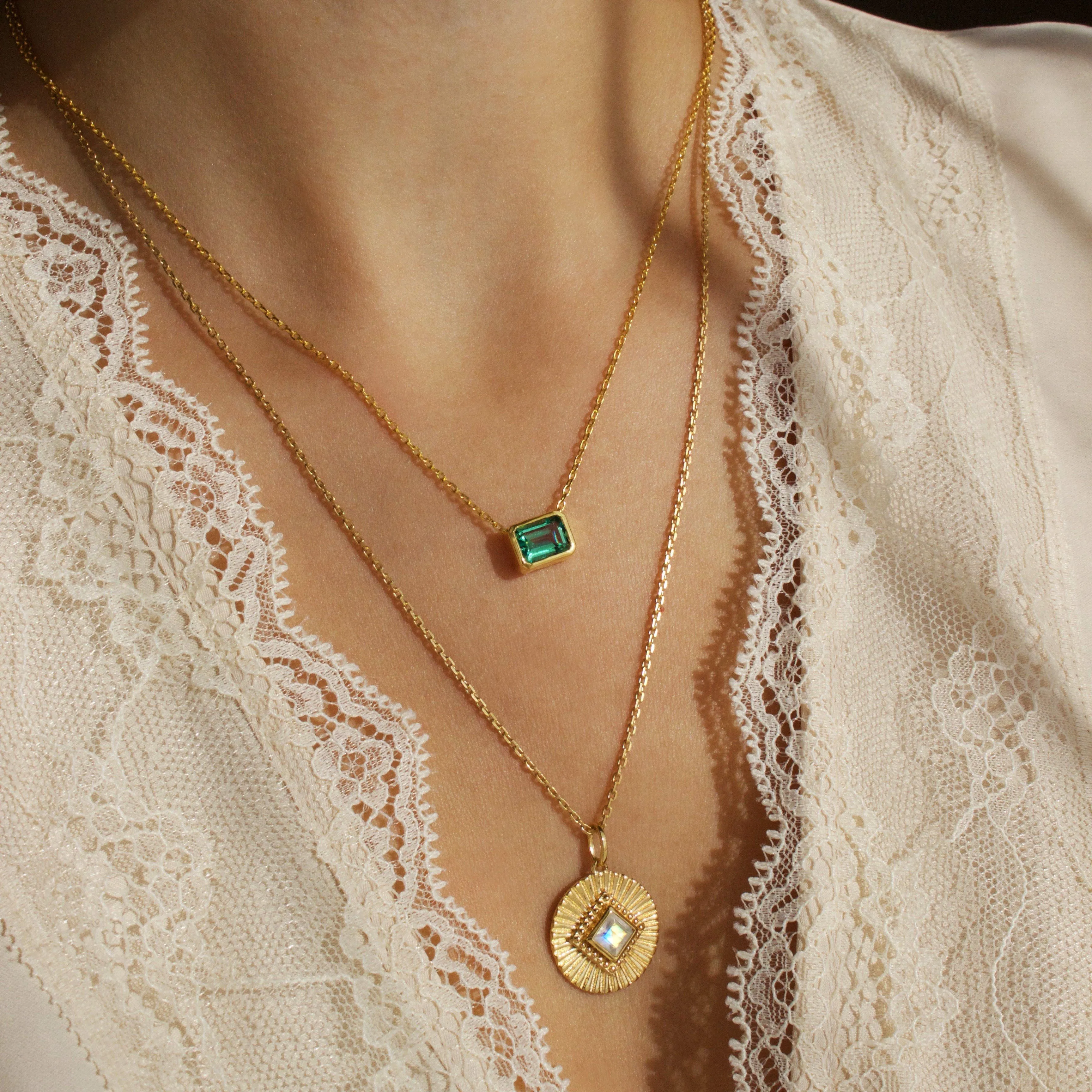 Moonstone Sunray Coin Necklace