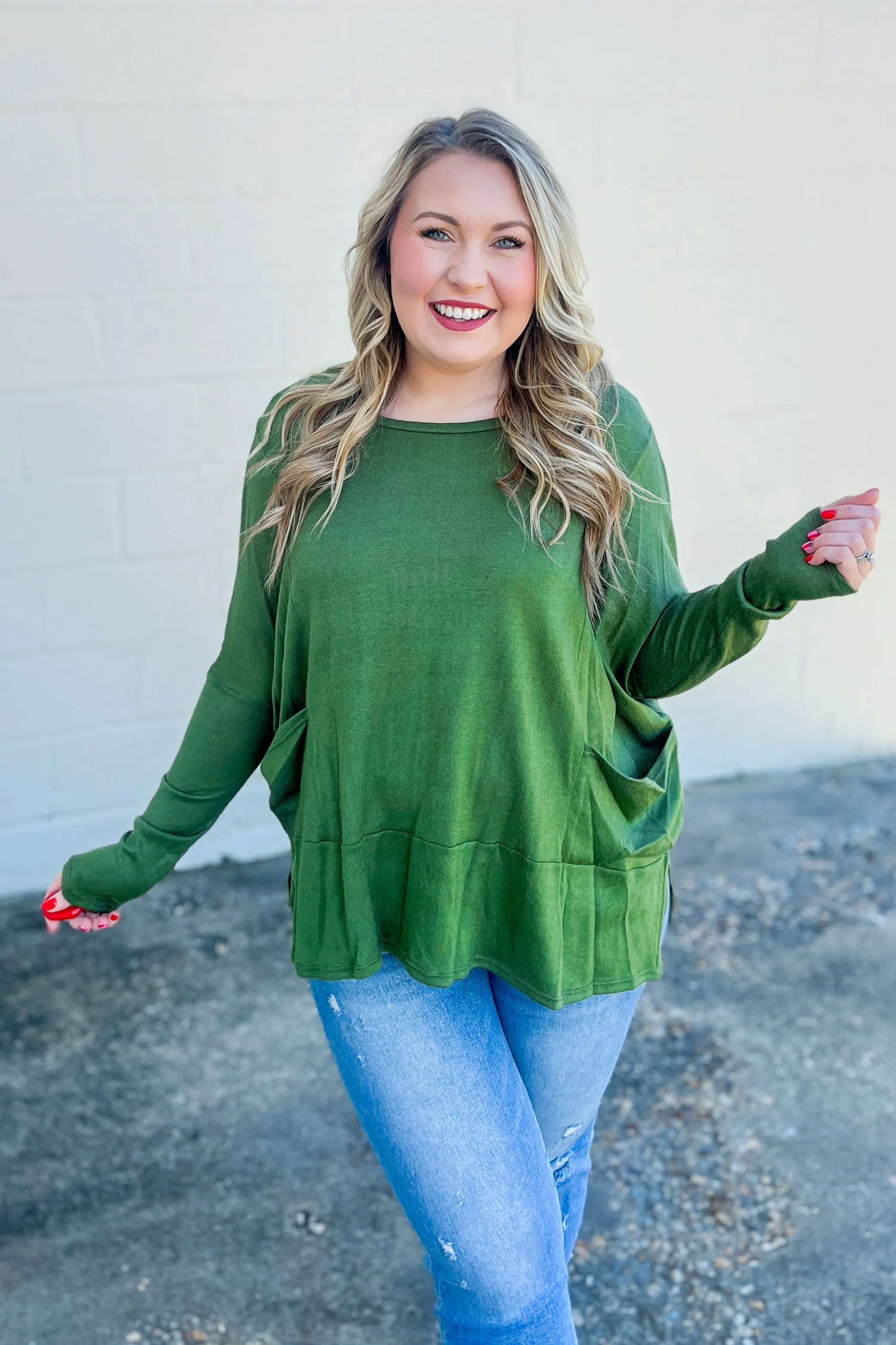 My Treat Tunic Pocket Top, Olive