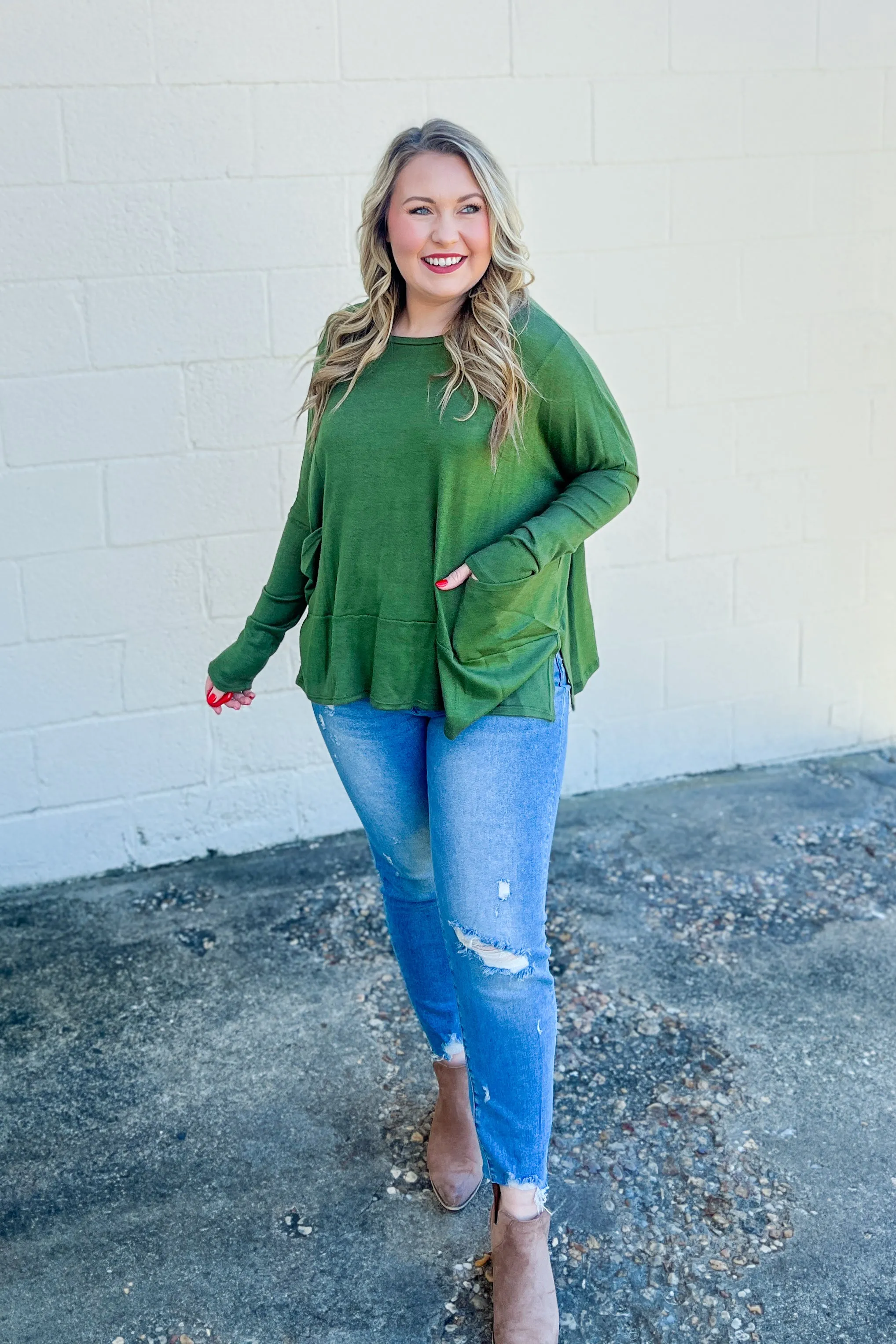 My Treat Tunic Pocket Top, Olive