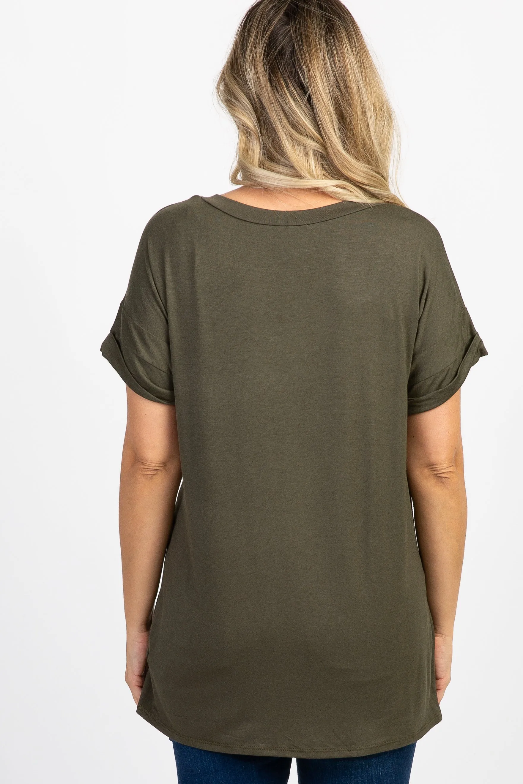 Olive V-Neck Pocket Accent Maternity Top