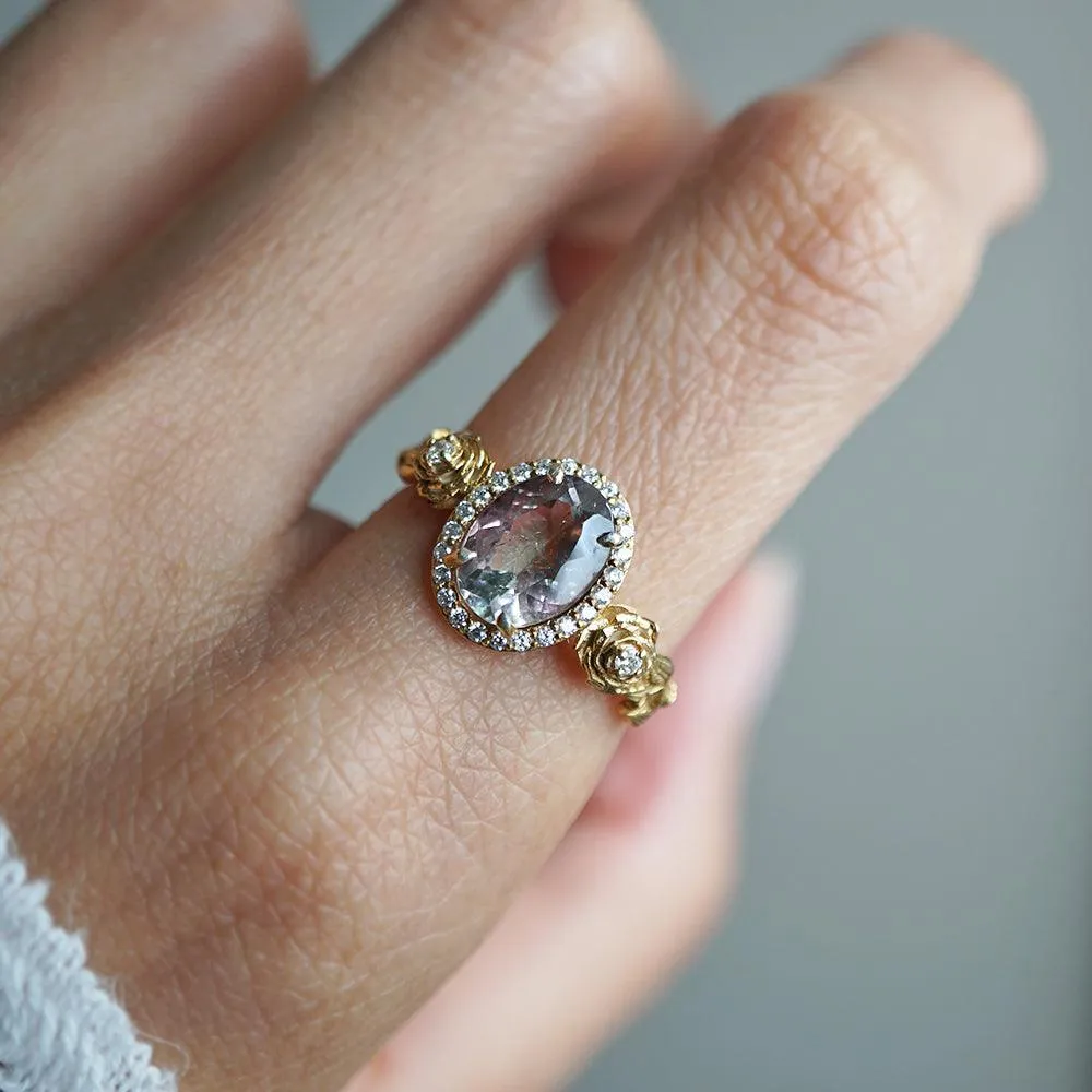 One Of A Kind: Watermelon Tourmaline Rose Diamond Ring in 14K and 18K Gold