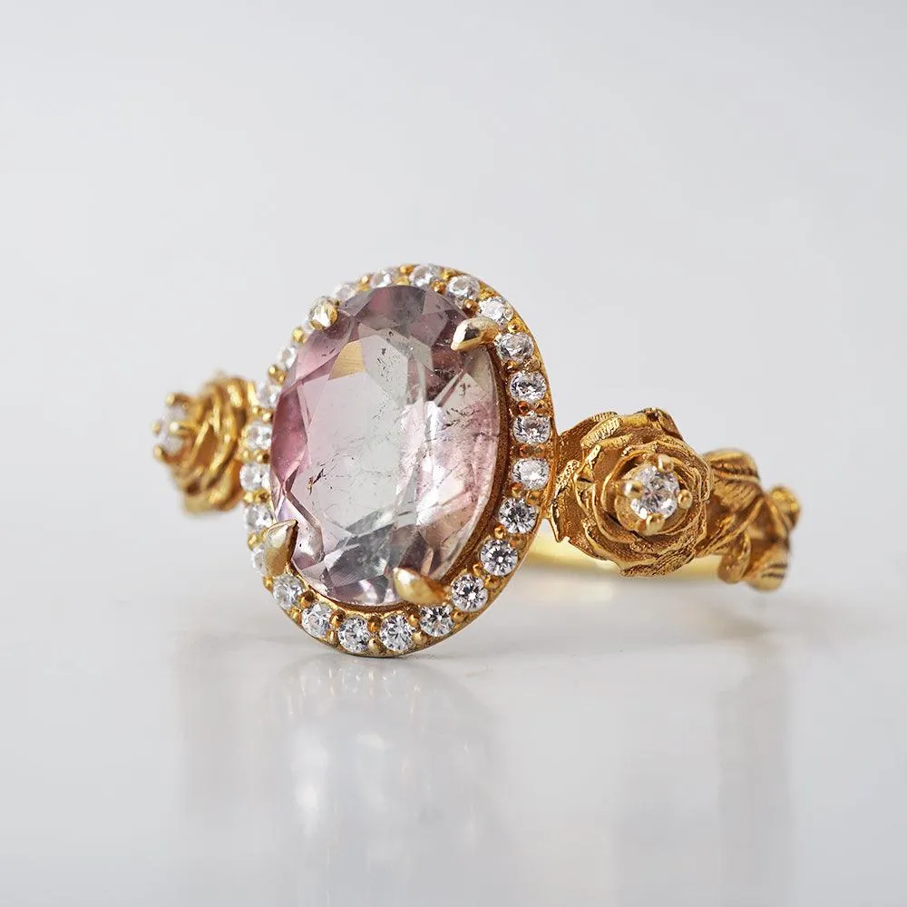 One Of A Kind: Watermelon Tourmaline Rose Diamond Ring in 14K and 18K Gold