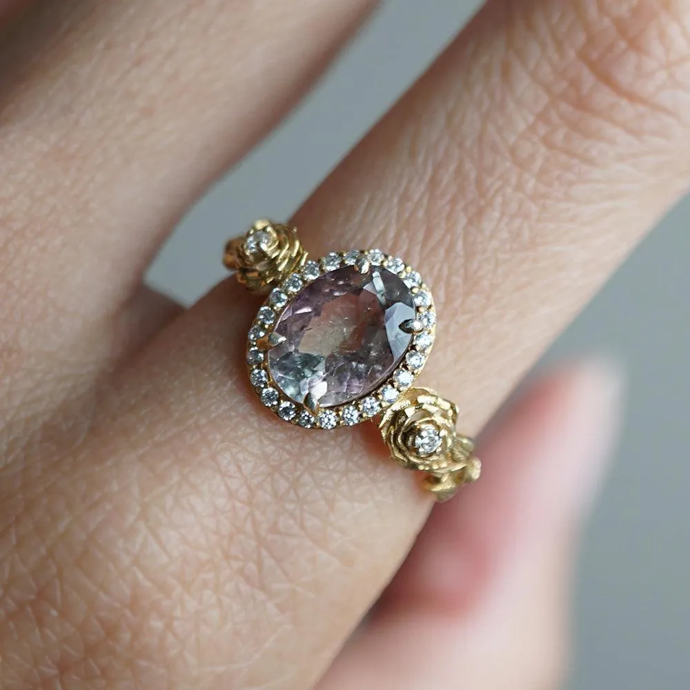 One Of A Kind: Watermelon Tourmaline Rose Diamond Ring in 14K and 18K Gold