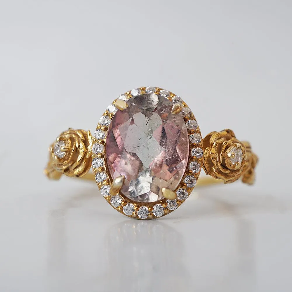 One Of A Kind: Watermelon Tourmaline Rose Diamond Ring in 14K and 18K Gold