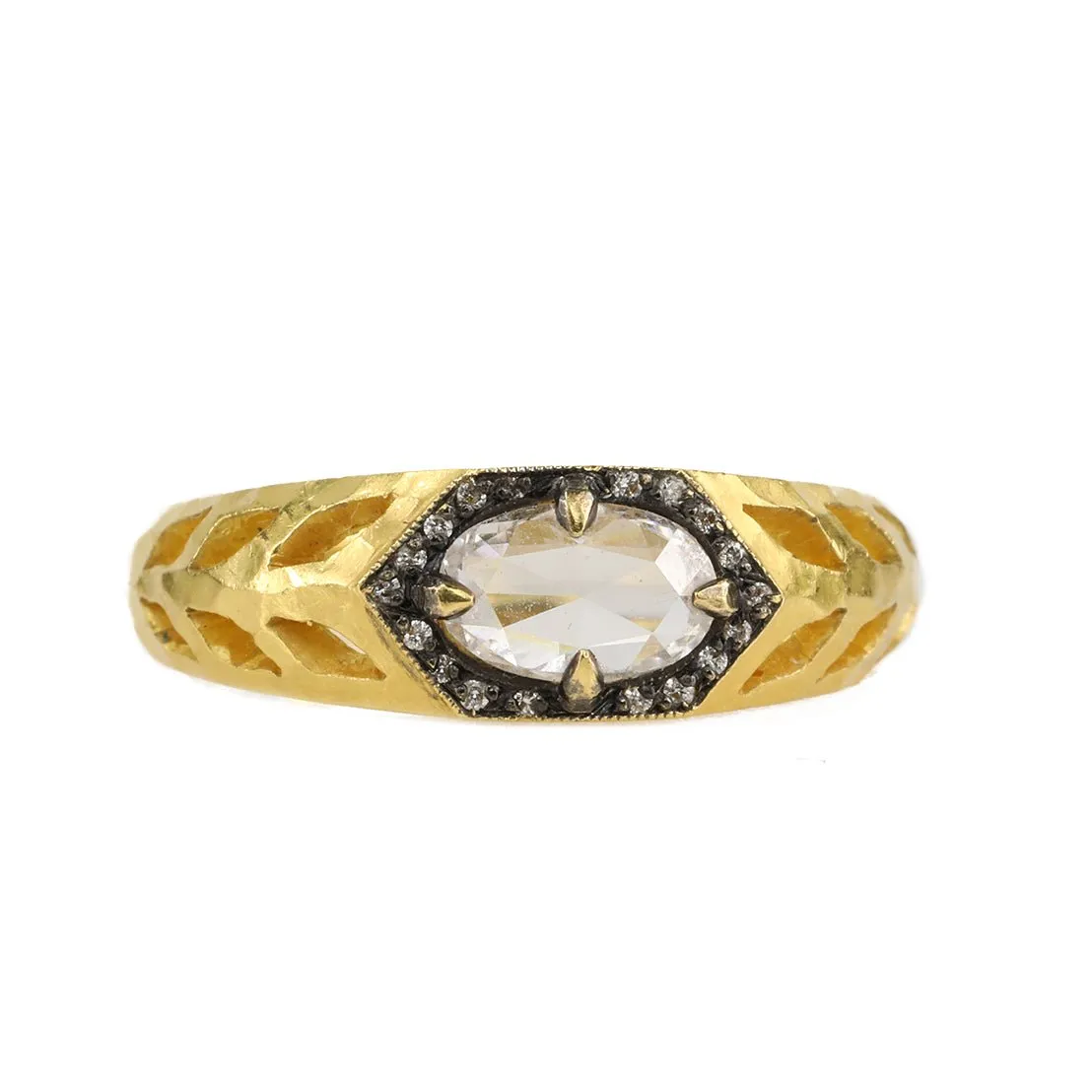 Oval Moghul Diamond & 22K Gold Hammered Cutout Garland Ring