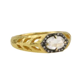 Oval Moghul Diamond & 22K Gold Hammered Cutout Garland Ring