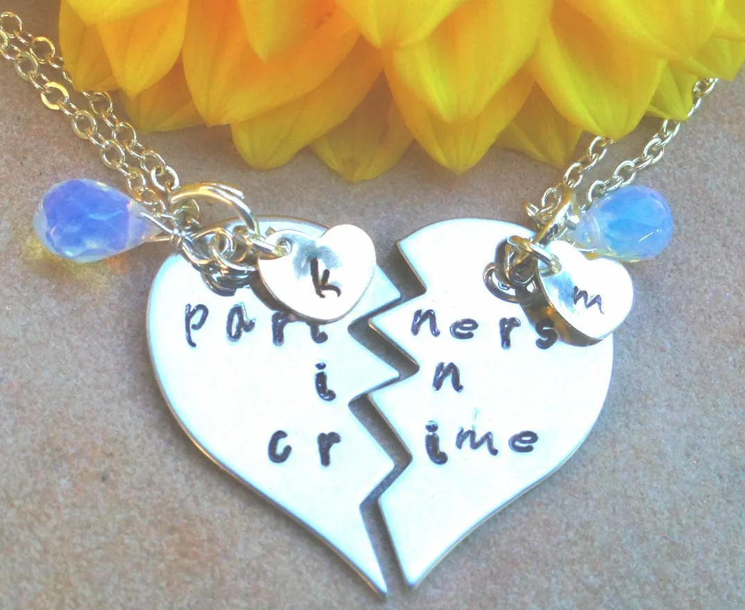 Partners in Crime, Partners In Crime Necklace, hand stamped personalized necklace, best friends necklace