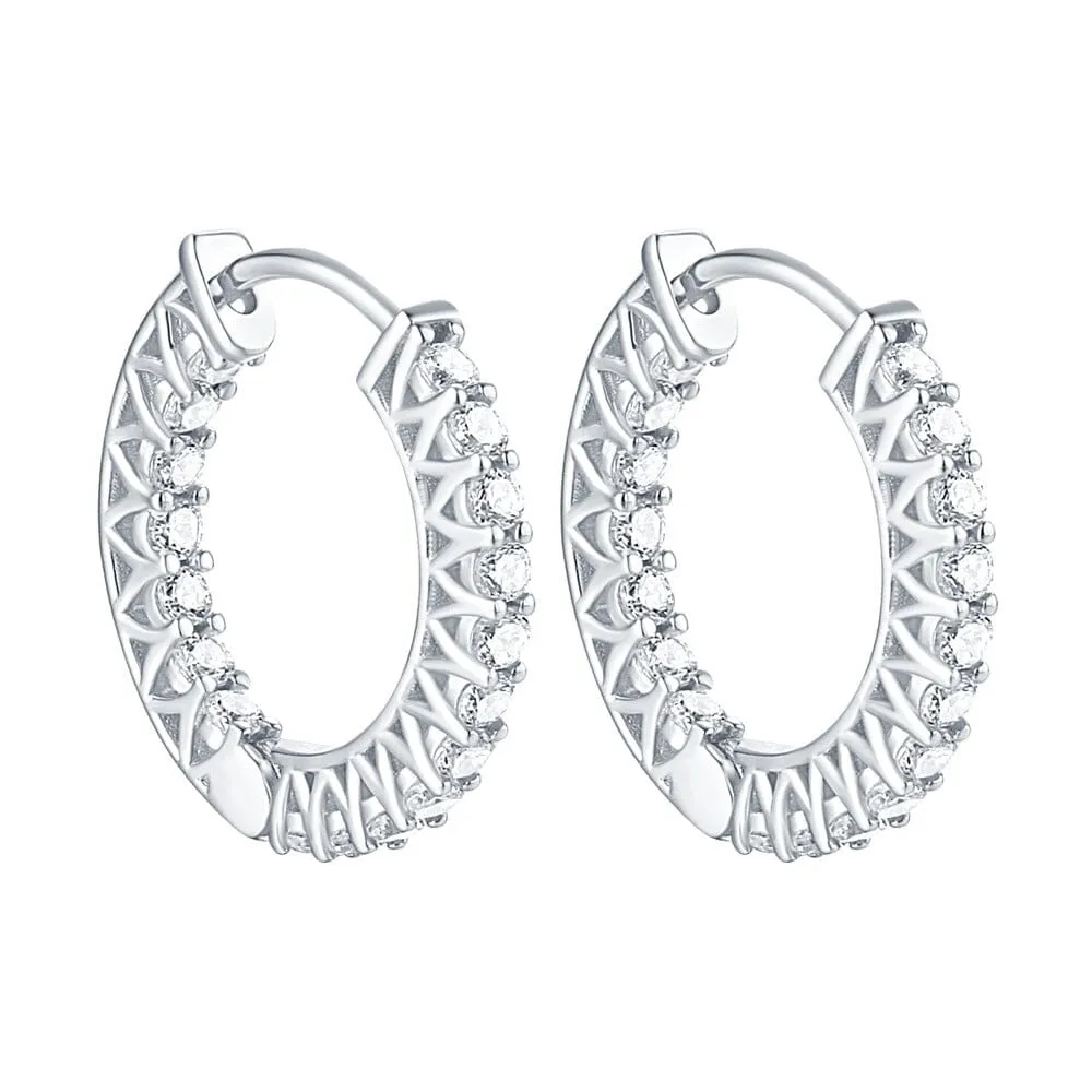 Party Fashion Diamond Hoop Earrings - 925 Sterling Silver