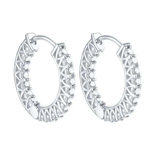 Party Fashion Diamond Hoop Earrings - 925 Sterling Silver