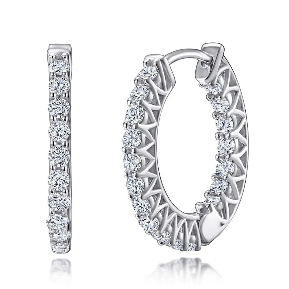 Party Fashion Diamond Hoop Earrings - 925 Sterling Silver