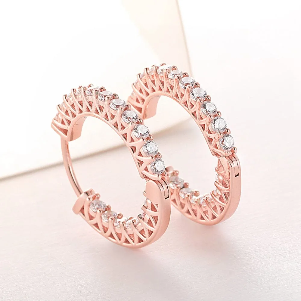 Party Fashion Diamond Hoop Earrings - 925 Sterling Silver