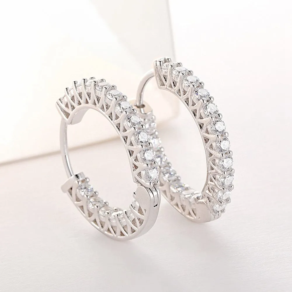 Party Fashion Diamond Hoop Earrings - 925 Sterling Silver