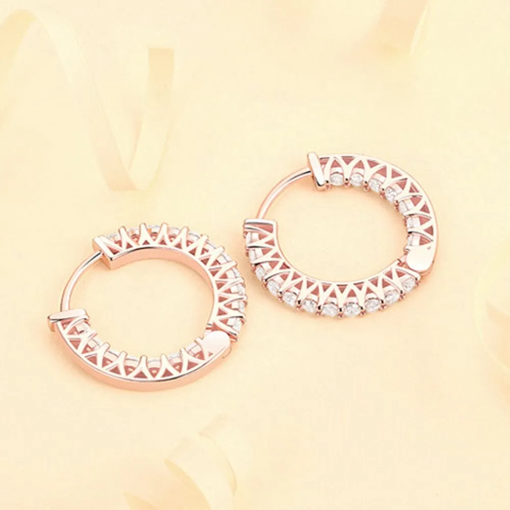 Party Fashion Diamond Hoop Earrings - 925 Sterling Silver