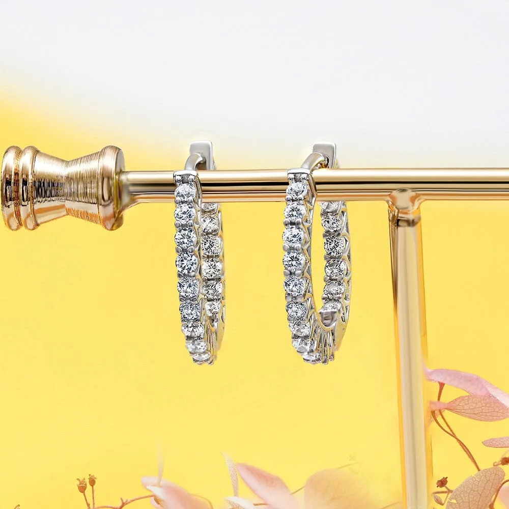 Party Fashion Diamond Hoop Earrings - 925 Sterling Silver