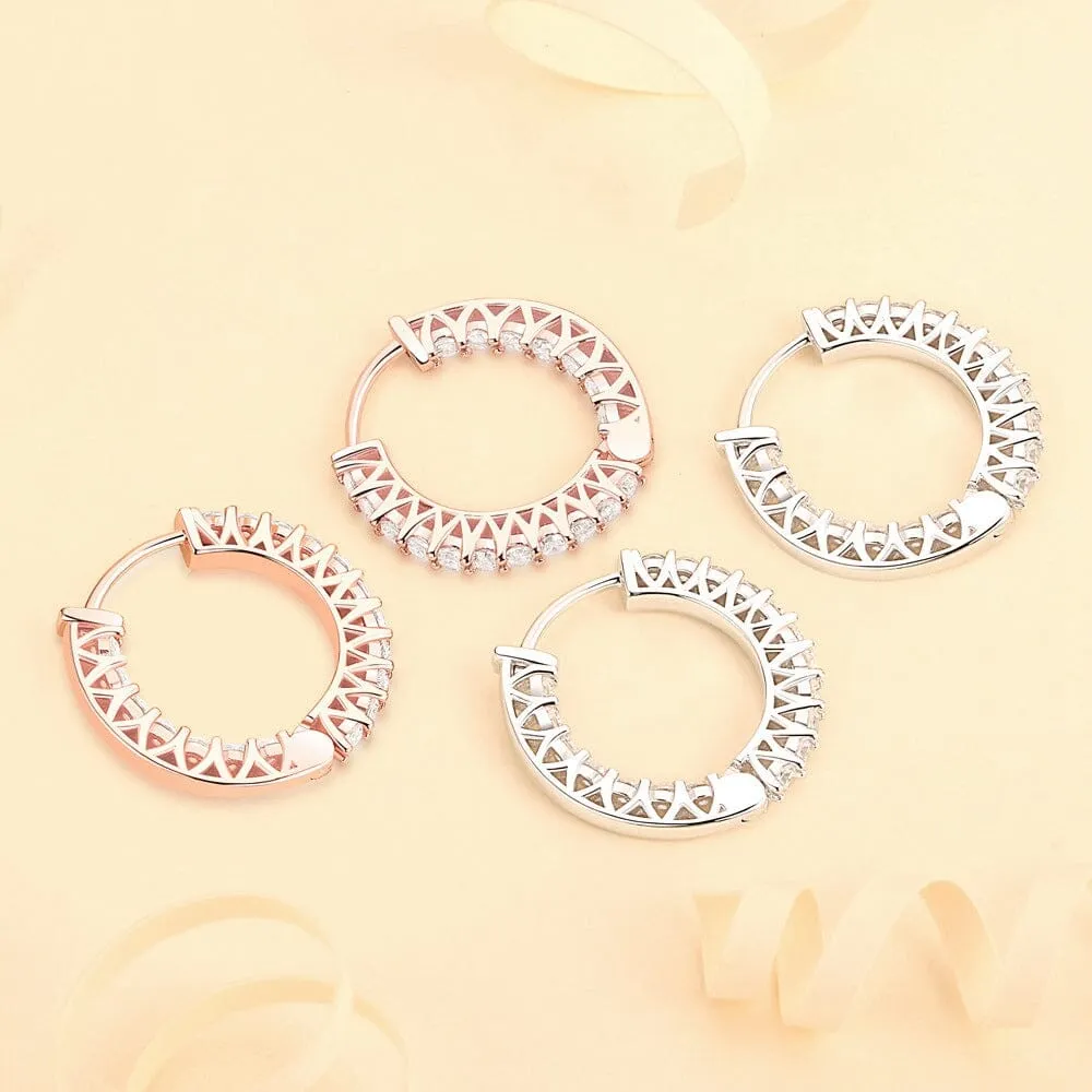 Party Fashion Diamond Hoop Earrings - 925 Sterling Silver