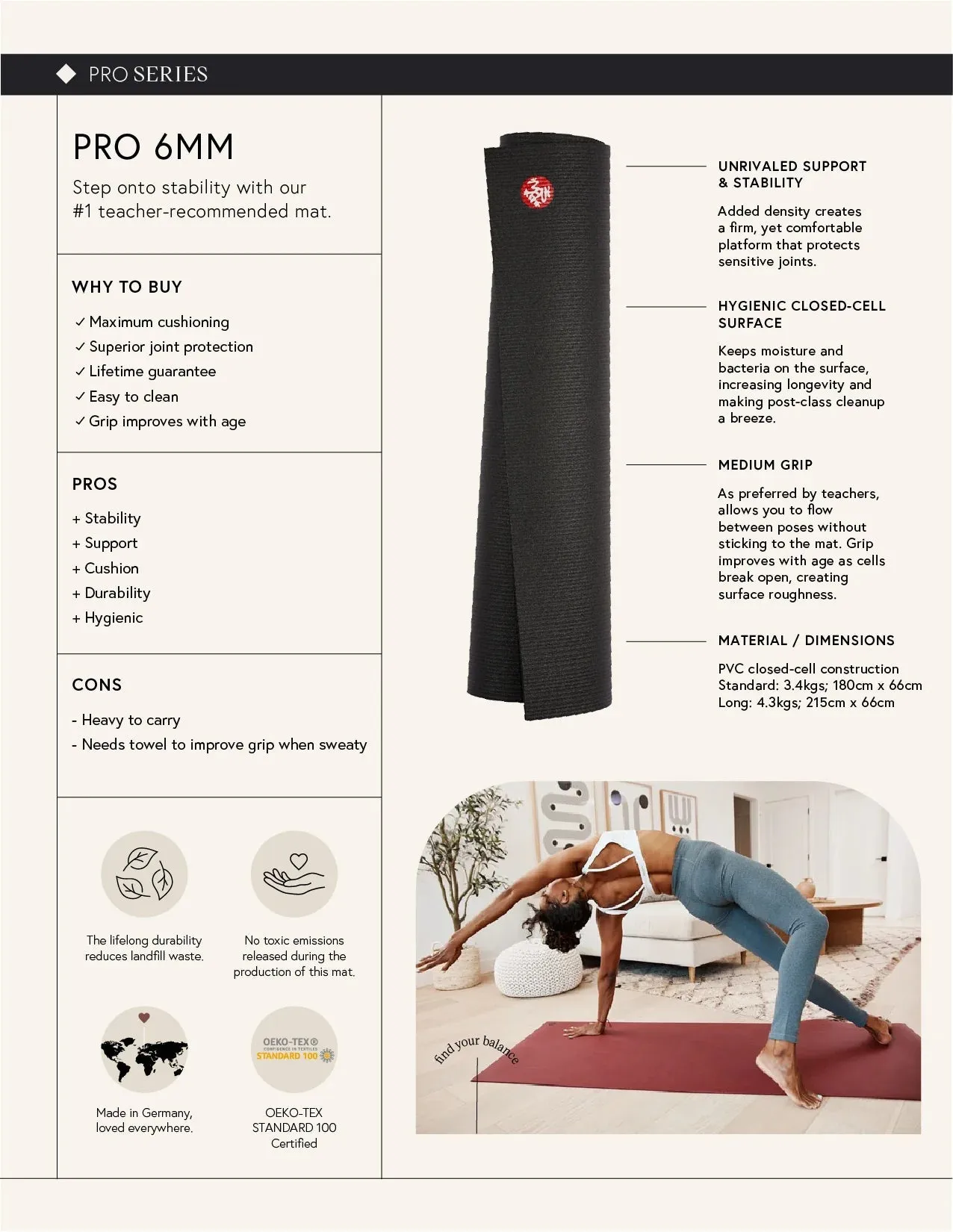 PRO Yoga Mat 6mm - OEKO-TEX Certified PVC