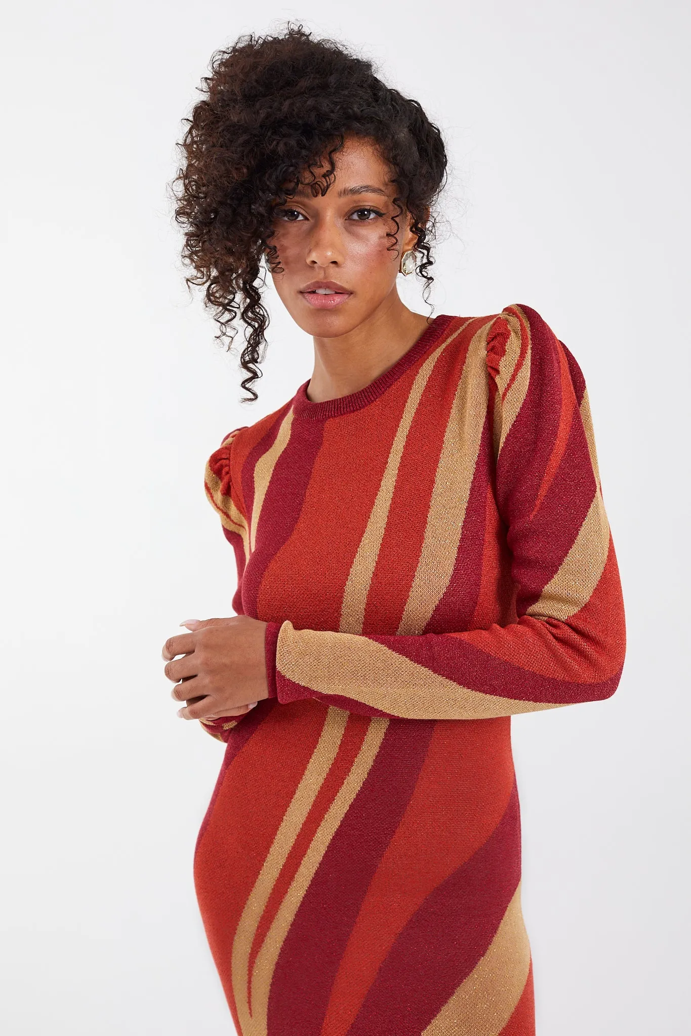 Red and Gold Midi Sweater Dress